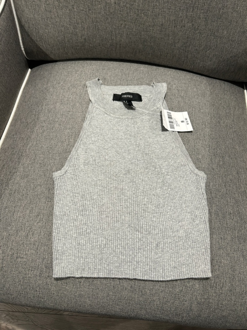 Forever 21 Light Gray Ribbed High-Neck Cropped Tank